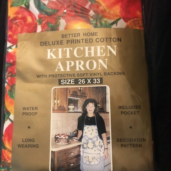 1996 Better Home Deluxe Printed Cotton Kitchen Apron Soft Vinyl Back Apron NWOT - Picture 8 of 11